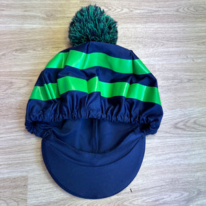 Shires Navy Green Stripe Pom Pom Hat Silk D