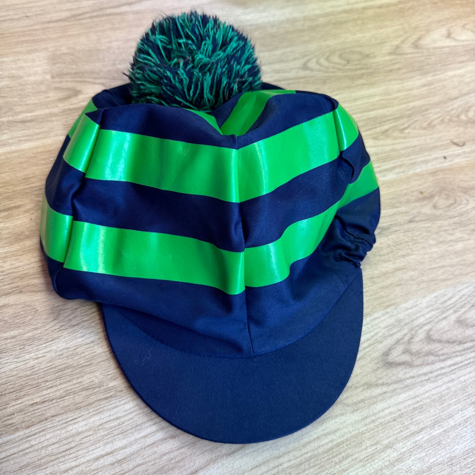 Shires Navy Green Stripe Pom Pom Hat Silk D