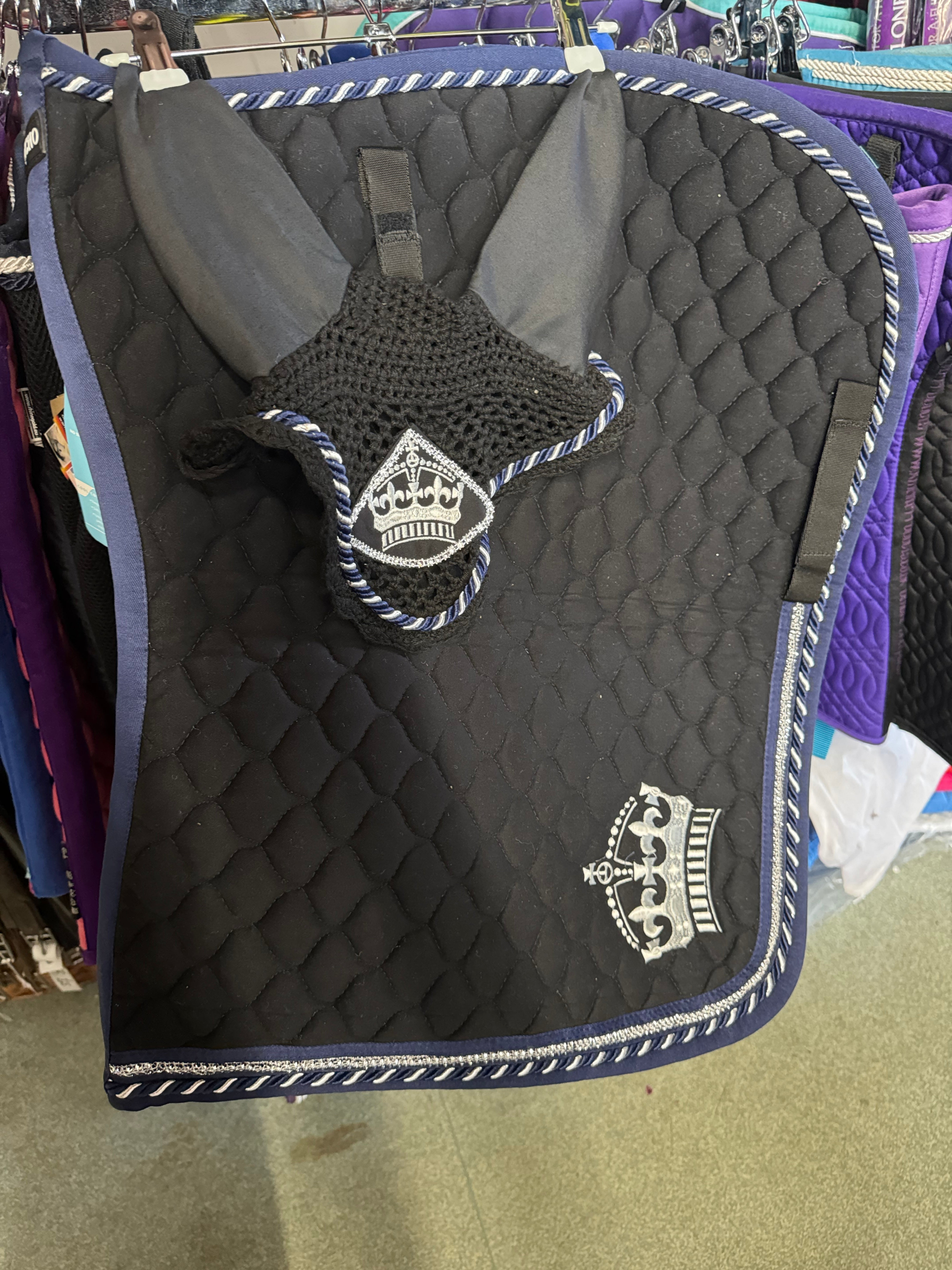 Crown Full Size Navy Saddle Pad & Ears Set - NEW D