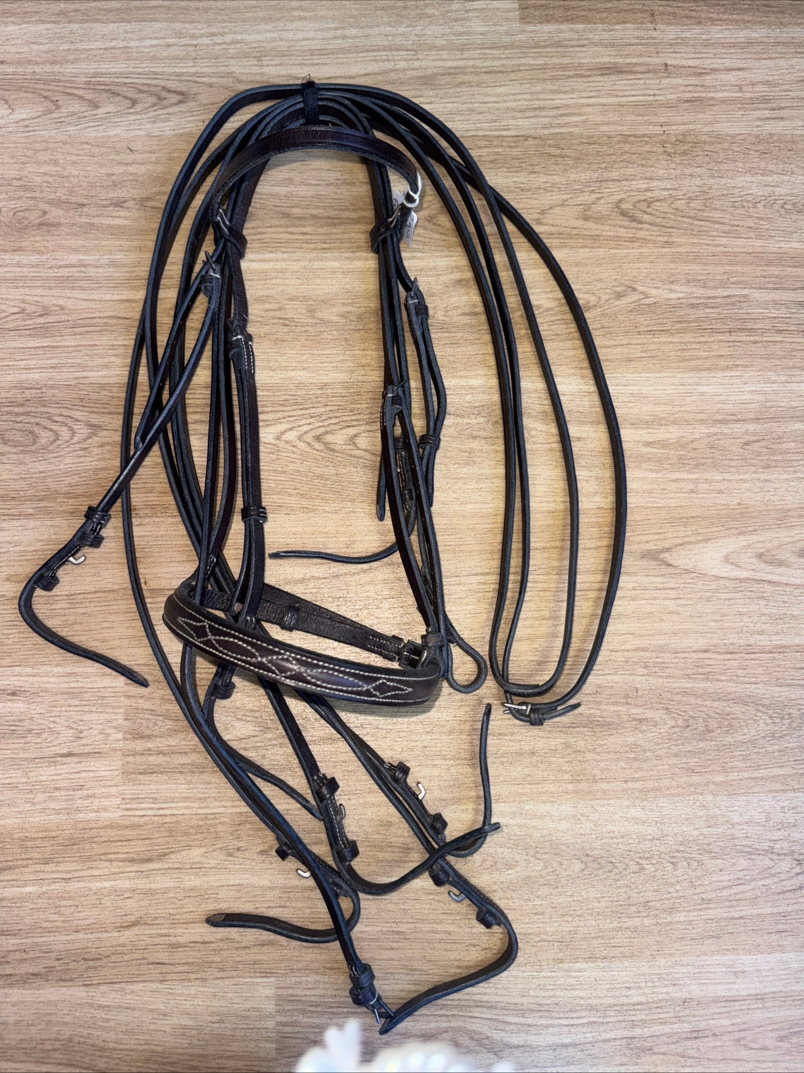 English Traditional Leather Double Bridle - Cob - 2 X Reins D