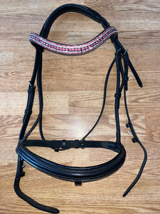 Black Full Size Bridle Pink / Clear Gem Brow Band#18