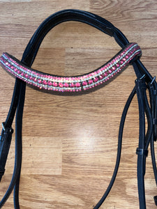 Black Full Size Bridle Pink / Clear Gem Brow Band#18