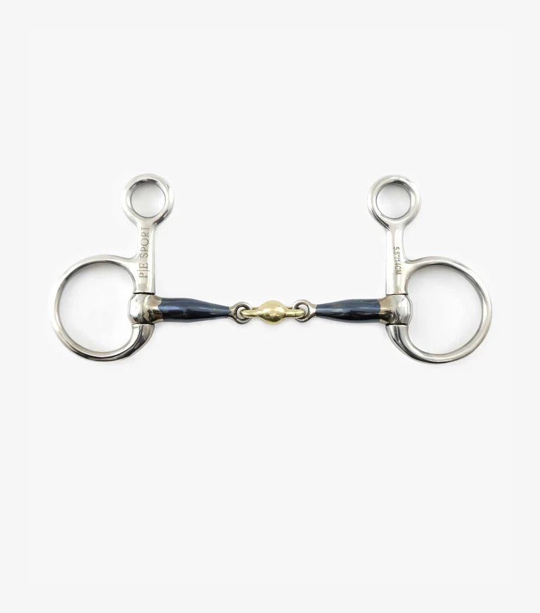 Premier Equine Blue Sweet Iron Hanging Cheek with Brass Alloy Lozenge