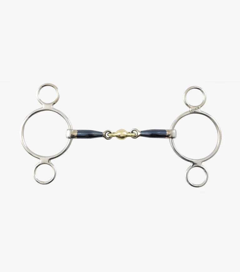 Premier Equine Blue Sweet Iron Two Ring Gag with Brass Alloy Lozenge