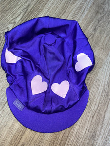 Capz Lycra Hat Silk Cover Purple/ Pink Hearts