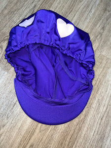 Capz Lycra Hat Silk Cover Purple/ Pink Hearts