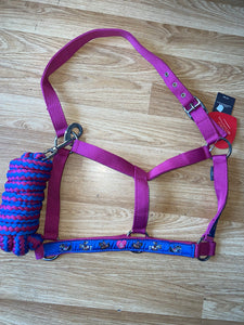 Hy Equestrian Pink Thelwell Headcollar & Leadrope - Cob Full