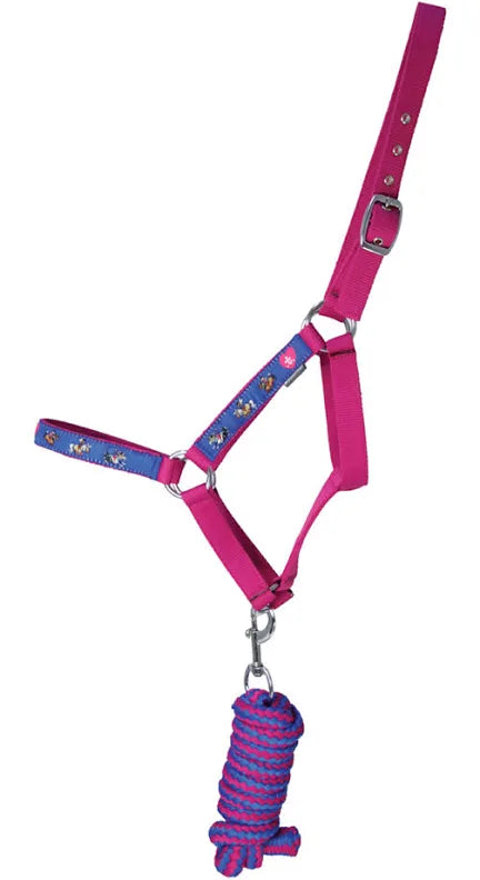 Hy Equestrian Pink Thelwell Headcollar & Leadrope - Cob Full