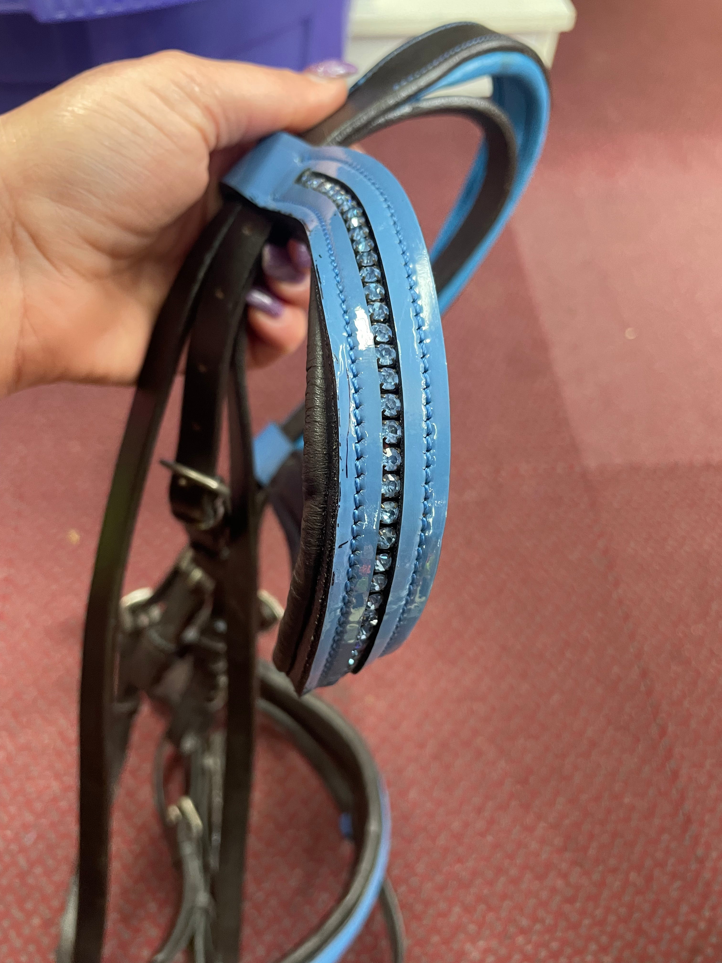 Blue Diamanté Bridle - Full - Brown