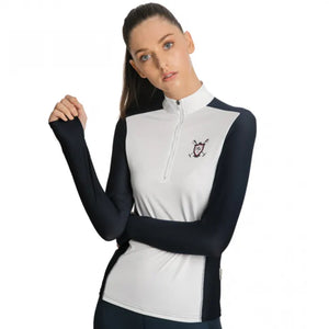 Horseware Ellie Long Sleeve Technical Top - White/Navy - XL